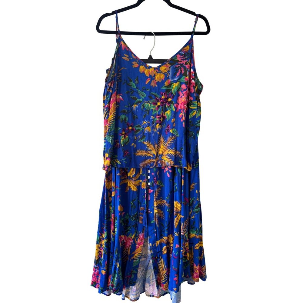 Cynthia Rowley Blue Tropical Floral A-Line Skirt